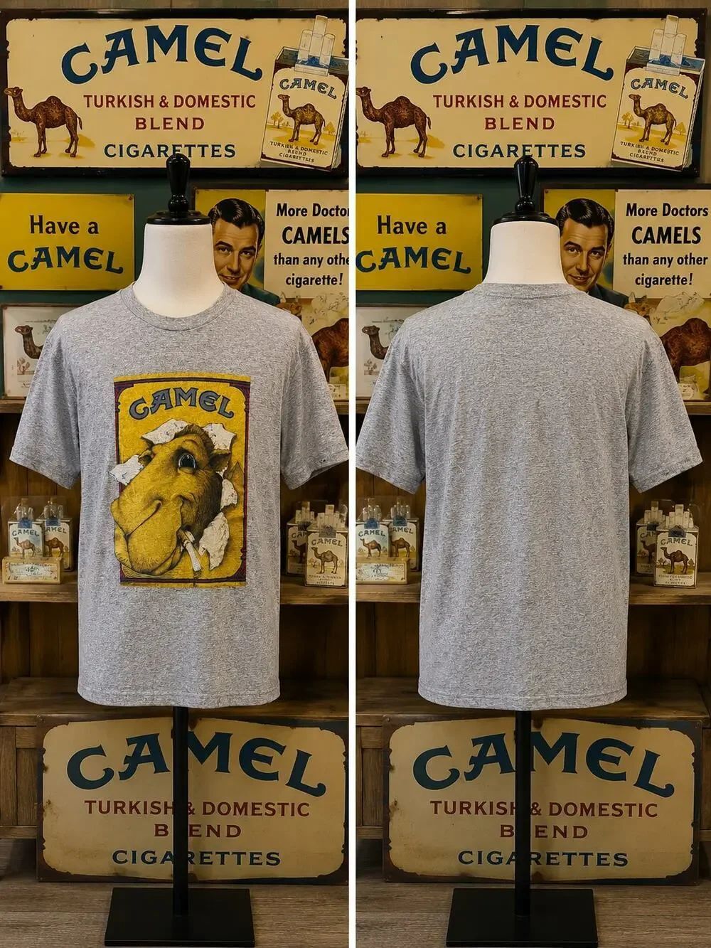 Vintage 1980s Camel Joe Cigarettes Graphic Tee Sneakers Tag USA Larg